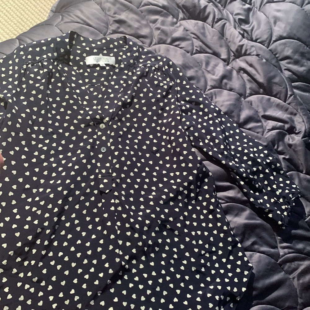 navy heart blouse with 3/4 sleeves